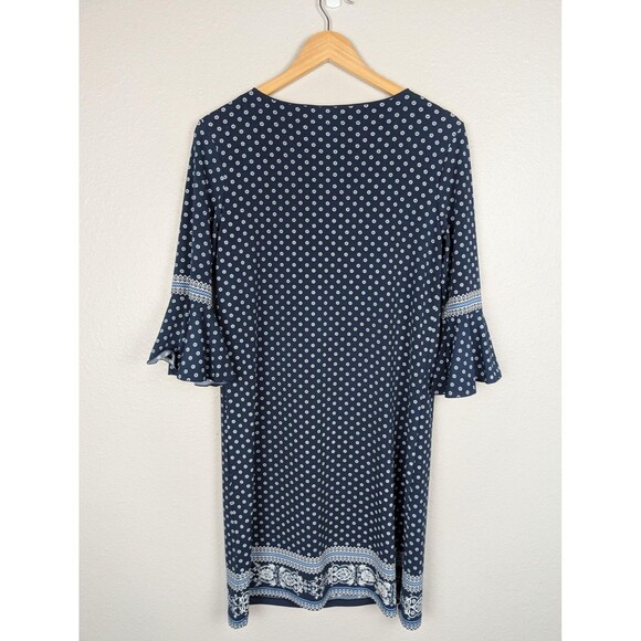 Max Studio Dress Womens Small Navy Blue Boho Bell Sleeve Tassel V-Neck 6912W66 - Picture 2 of 8